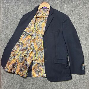 Tallia Orange Blazer Mens Small Navy Blue Paisley Lining Multi Color Sport Coat